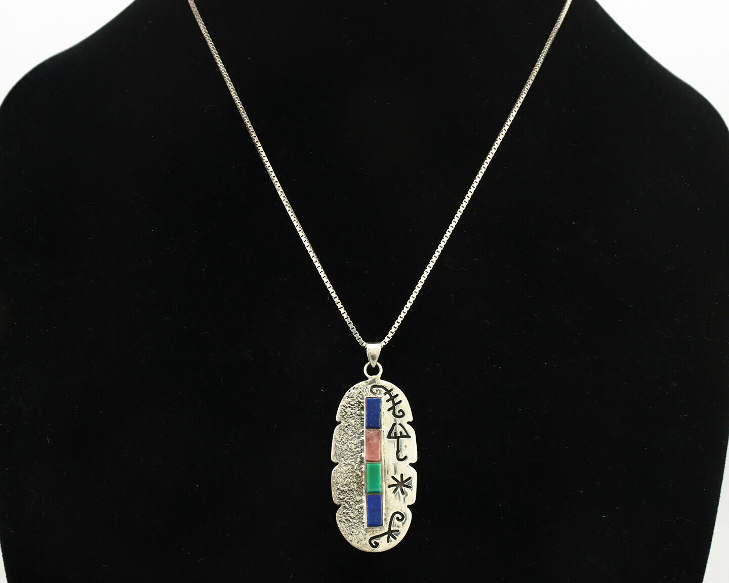 Navajo Necklace .925 Silver Natural Gemstone Native American C.80's