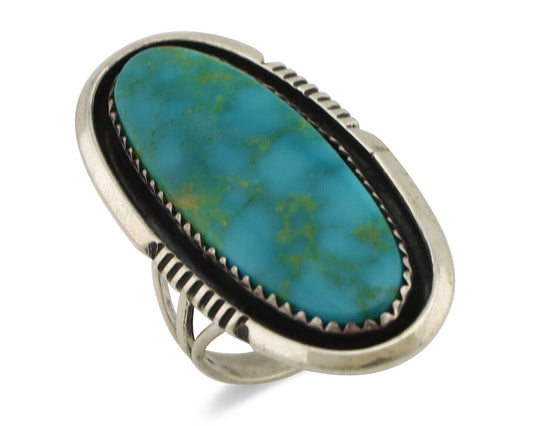 Navajo Ring 925 Silver Blue Gem Turquoise Artist Signed William Denetdale C.80's