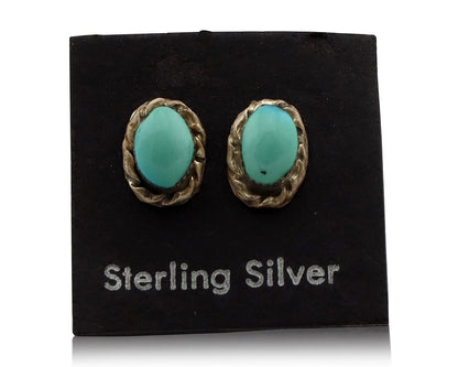 Zuni Earrings 925 Silver Sleeping Beauty Turquoise Native American Artist C.80's