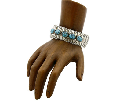 Navajo Bracelet .925 Silver Southwest Spiderweb Turquoise Artist Denetdale C80s