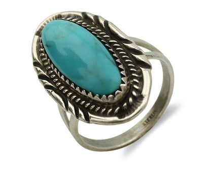 Navajo Ring .925 Silver Blue Turquoise Artist Signed AB C.1980's