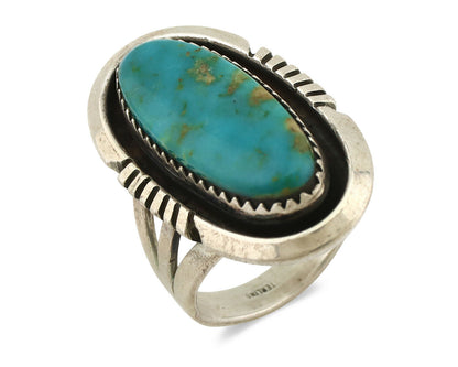 Navajo Ring .925 Silver Nevada Turquoise Native American Artist C.1980's