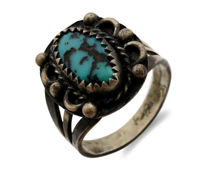 Navajo Ring .925 Silver Blue Turquoise Artist Signed F C.80's