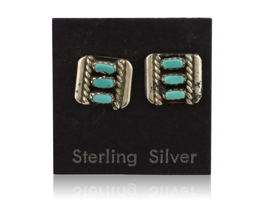 Zuni Earrings 925 Silver Sleeping Beauty Turquoise Native American Artist C.80's