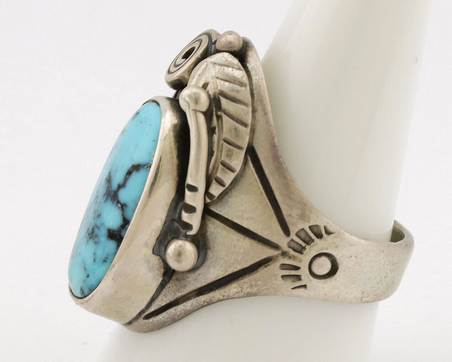 Navajo Ring .925 Silver Natural Blue Turquoise Native American Artist C.1980's