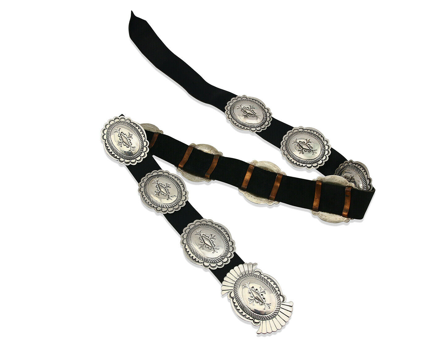 Navajo Concho Belt .925 Silver Hand Stamped Artist J Blackgoat C.80's