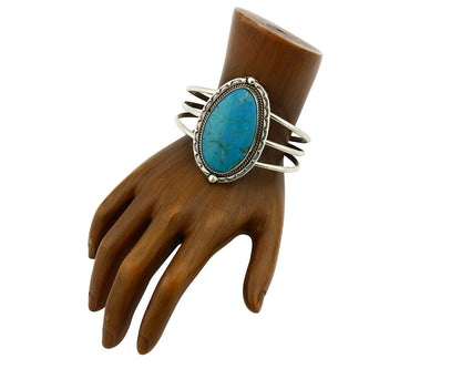 Navajo Turquoise Bracelet SOLID .925 Silver Signed Artist KH C.80's