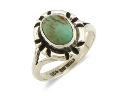 Navajo Ring .925 Silver Kingman Turquoise Artist Signed Gecko C.90's