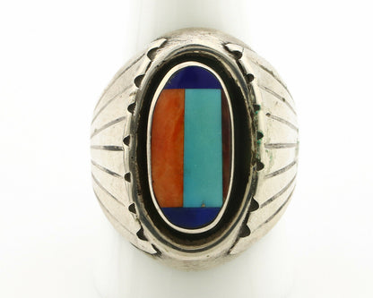 Navajo Ring .925 Silver Natural Inlaid Gemstone Artist Signed FY C.80's