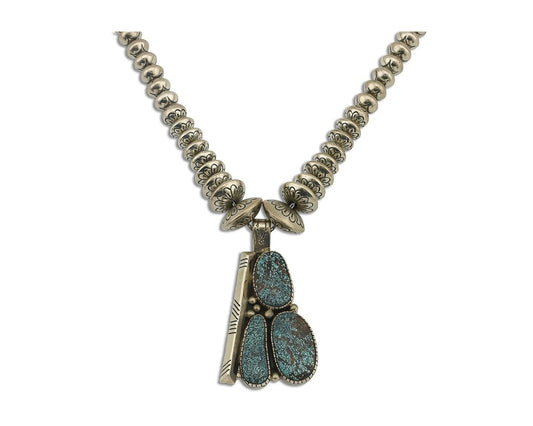 Navajo Necklace 925 Silver Mine 8 Turquoise Artist Signed CD C.80's