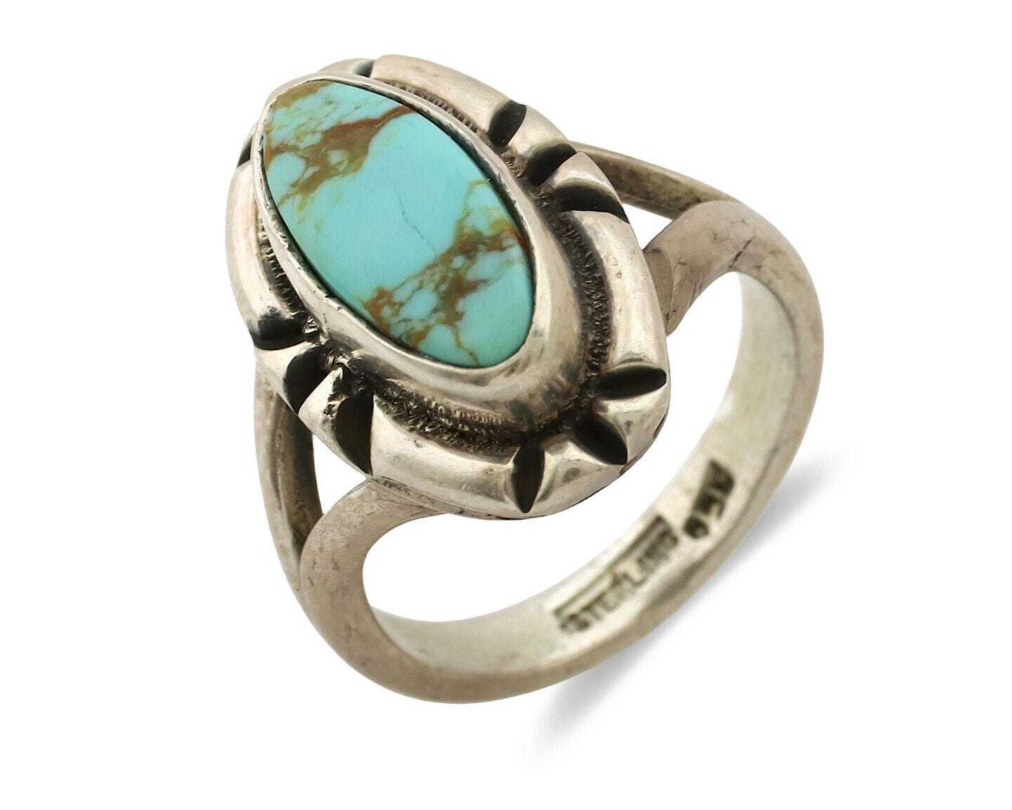 Navajo Ring .925 Silver Kingman Turquoise Artist Signed Gecko C.90's