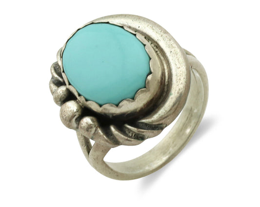 Navajo Ring .925 Silver Natural Blue Turquoise Native American Artist C.1980's
