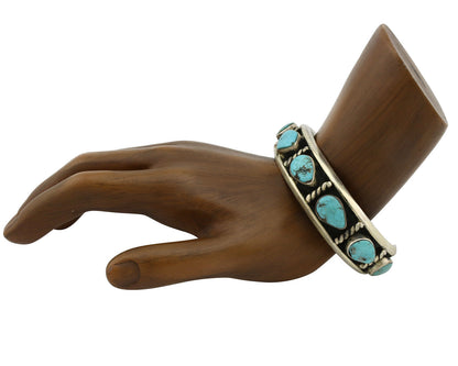 Navajo Bracelet .925 Silver Gem Kingman Turquoise Artist Signed AY 80's