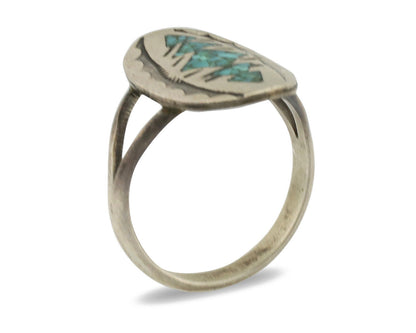 Navajo Ring 925 Silver Chip Inlay Turquoise Artist Signed NAKAI C.80's