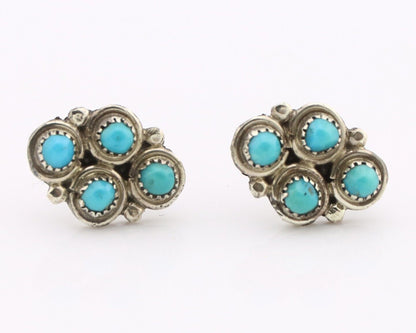 Zuni Earrings 925 Silver Sleeping Beauty Turquoise Native American Artist C.80's