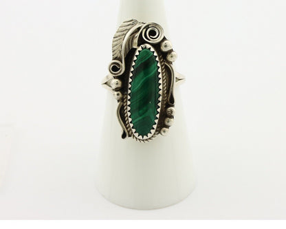 Navajo Ring .925 Silver Malachite Hand Stamped Signed Billy Eagle C.80's