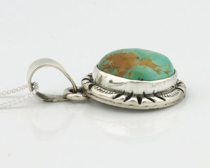 Navajo Kingman Turquoise Pendant .925 Silver Hand Stamped Signed Gecko C.80's