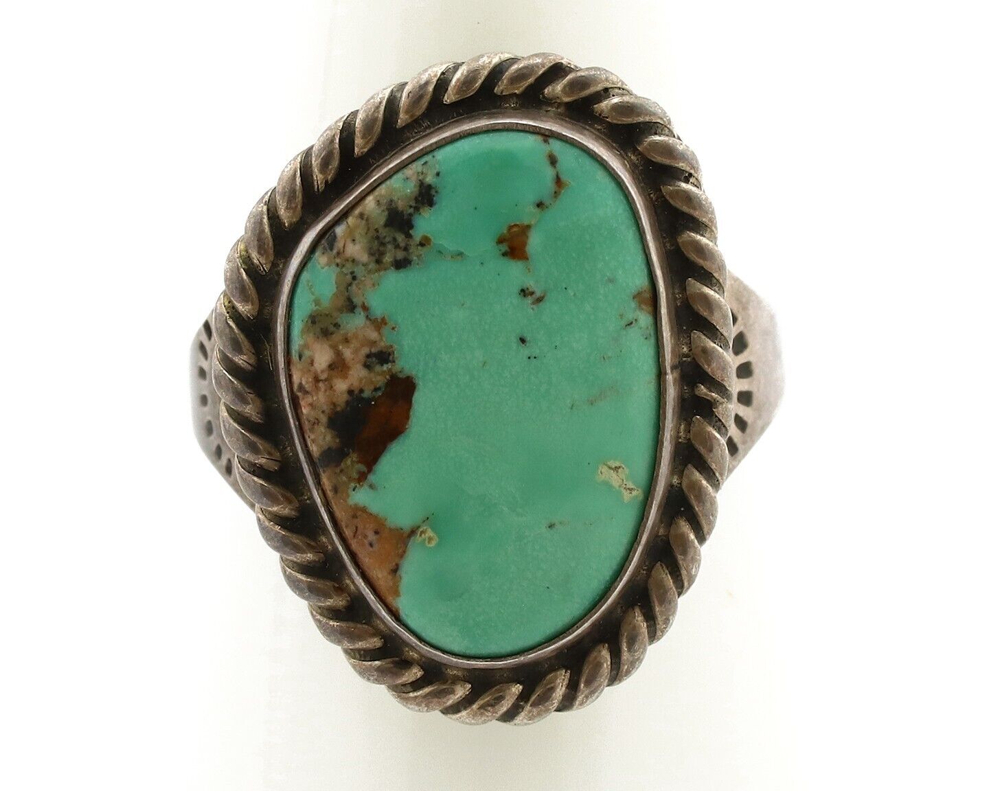 Navajo Handmade Ring 925 Silver Globe Turquoise Signed Native Artist C.80's