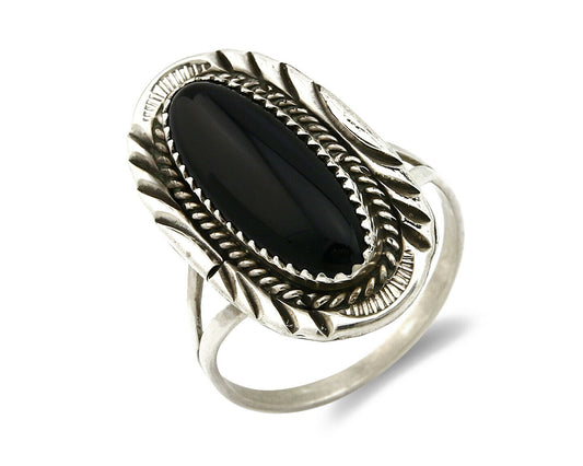 Navajo Ring .925 Silver Natural Black Onyx Handmade Ring Native Artist C.1990's