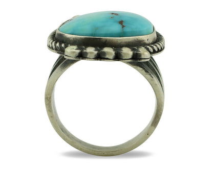 Navajo Ring 925 Silver Natural Blue Gem Turquoise Aritst Signed PJ BEGAY C.80's
