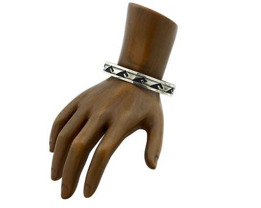 Navajo Bracelet .925 Silver Handmade Overlay Style Signed Tommy Billy Cuff C80s