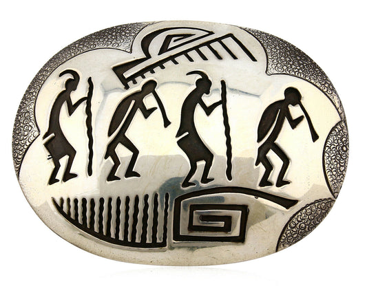 Navajo Sand Cast Belt Buckle .925 Silver Hand Stamed Native American C.80's