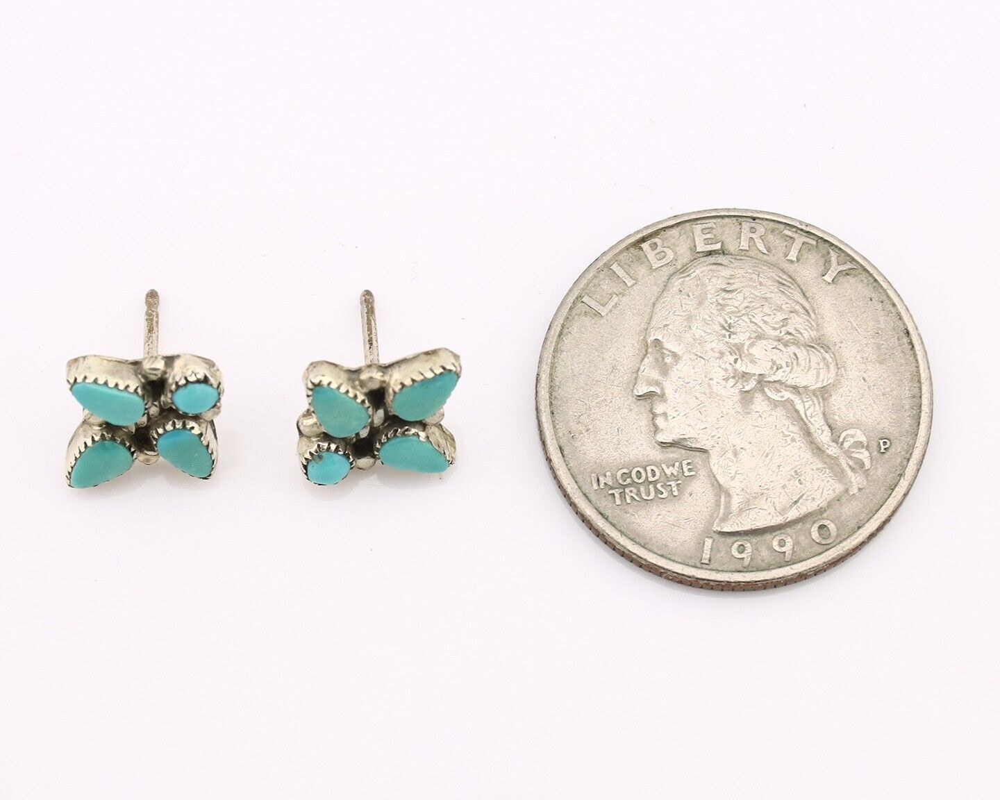 Zuni Earrings 925 Silver Sleeping Beauty Turquoise Native American Artist C.80's