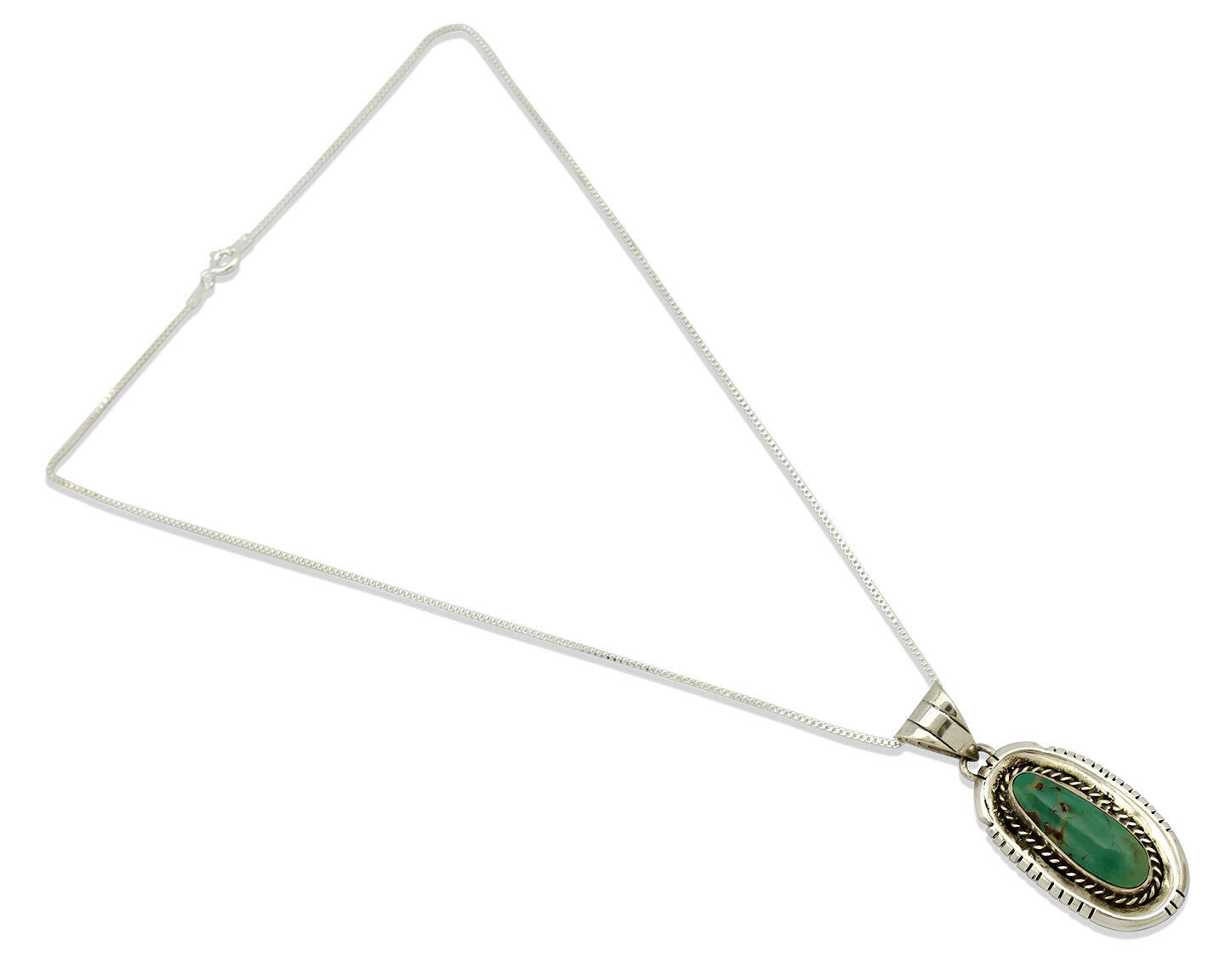 Navajo Necklace .925 Silver Green Turquoise Signed AE C.1980's