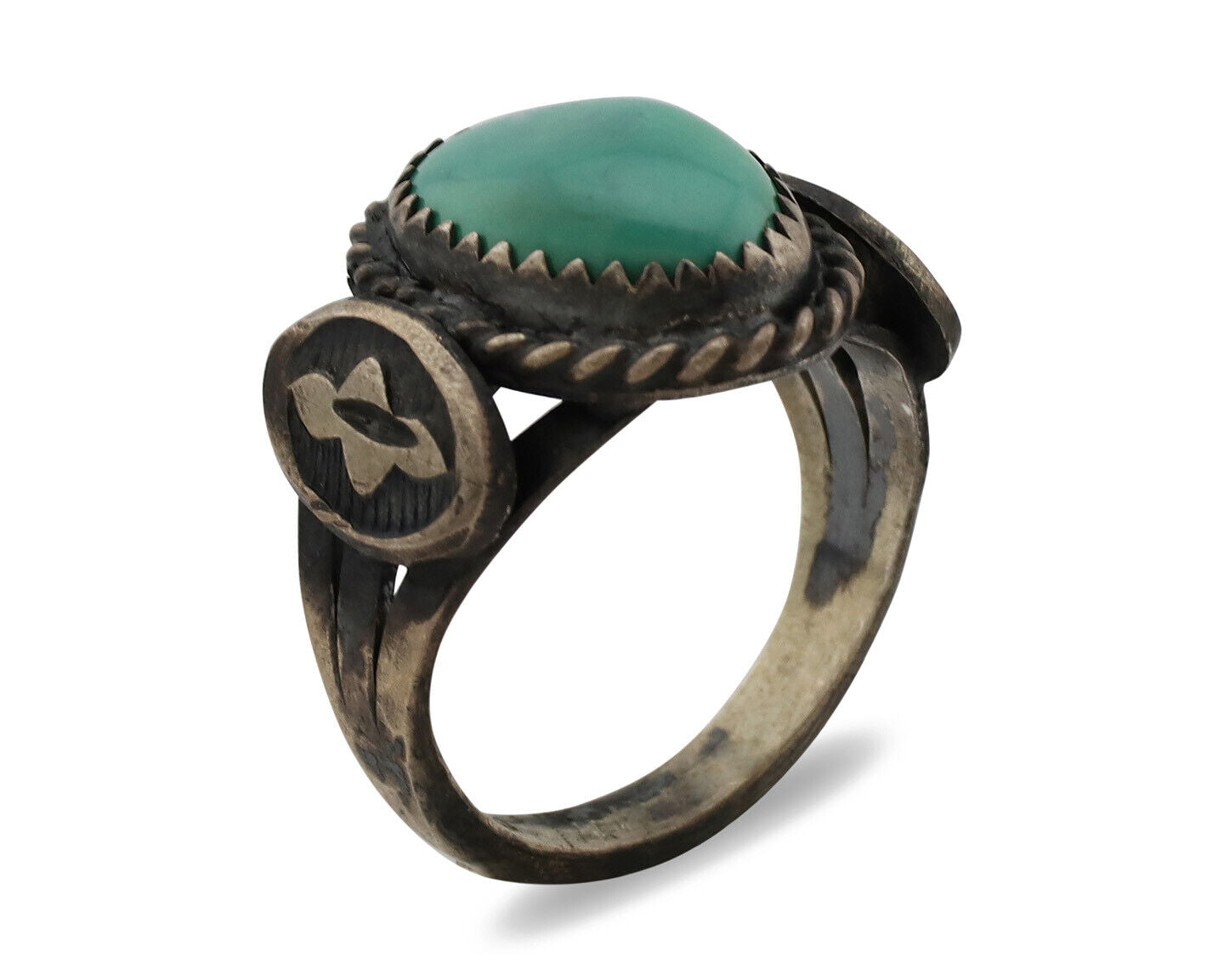 Navajo Ring .925 Silver Kingman Turquoise Artist Signed FA C.80's