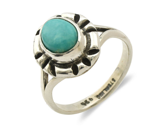 Navajo Ring .925 Silver Kingman Turquoise Artist Signed Gecko C.90's