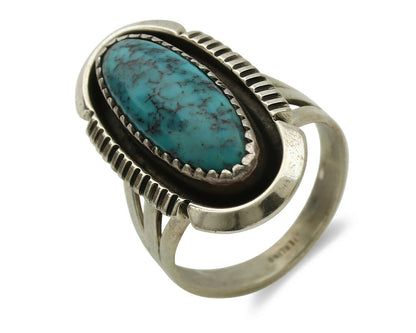 Navajo Ring .925 Silver Spiderweb Turquoise Artist Signed B C.1980's