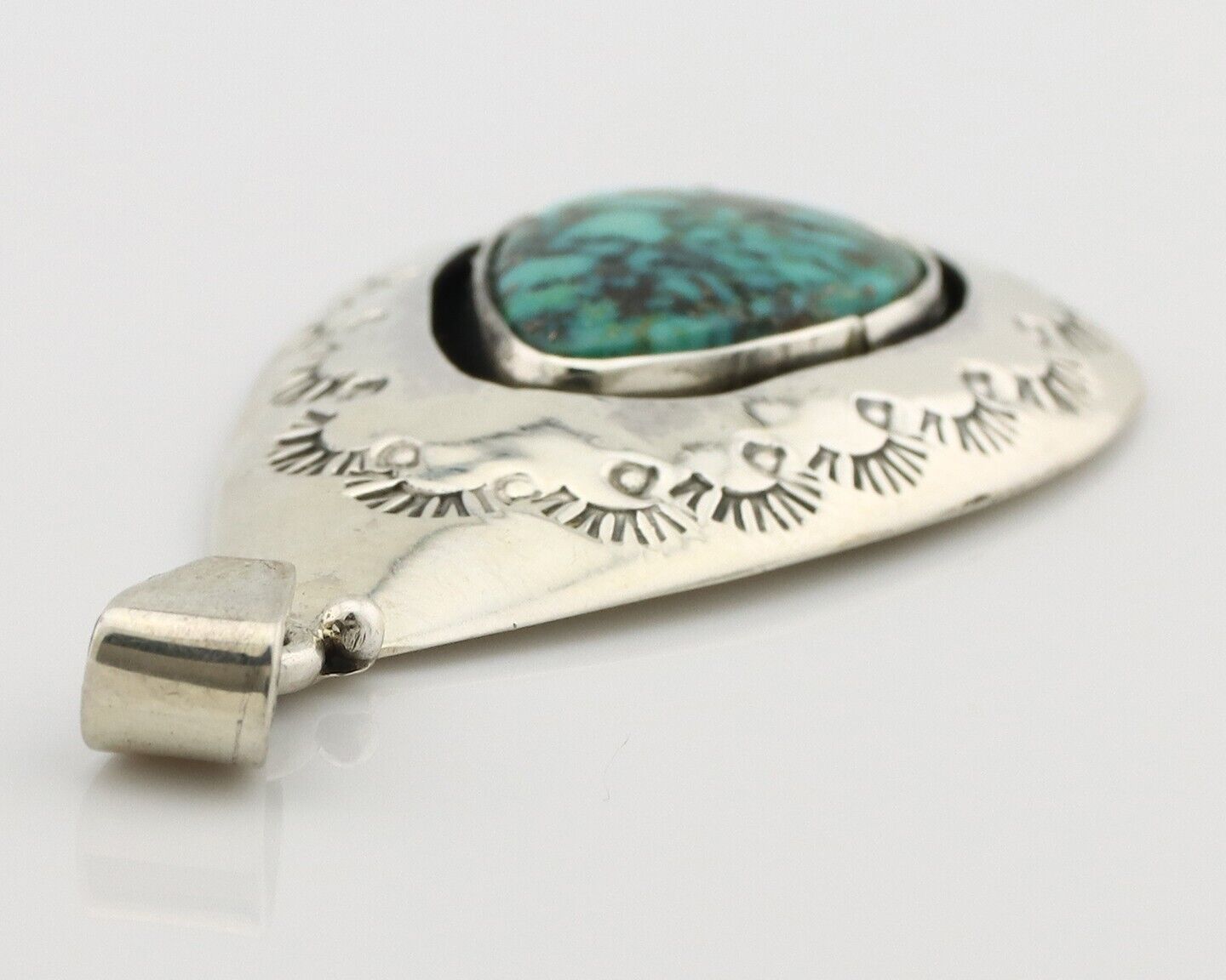 Navajo Pendant 925 Silver Spiderweb Turquoise Artist Signed C Montoya C.80's