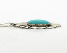 Navajo Handmade Necklace 925 Silver Natural Blue Turquoise Native Artist C.80's