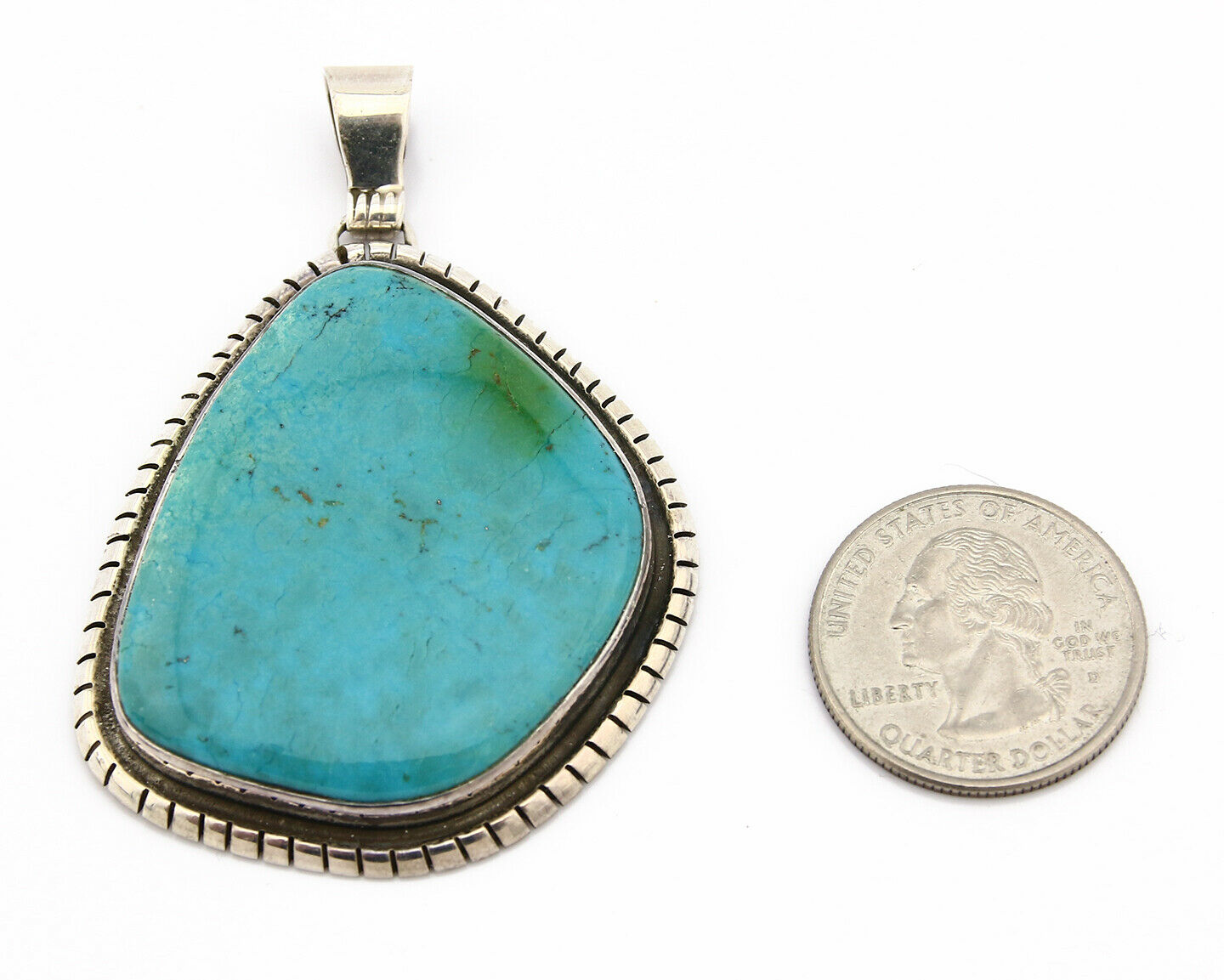 Navajo Pendant .925 Silver Kingman Turquoise Artist Signed Tipi C.80's