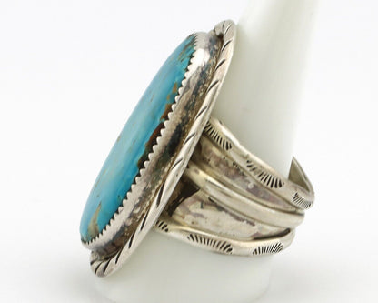 Navajo Ring 925 Silver Natural Blue Turquoise Artist Signed R C.80s