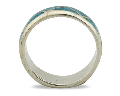Navajo Chip Inlay Ring 925 Silver Sleeping Beauty Turquoise Artist Silver Cloud