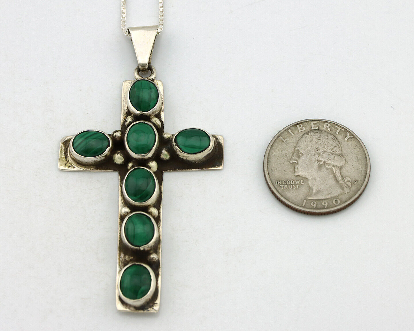 Navajo Cross Necklace 925 Silver Malachite Artist Signed C Montoya C.80's