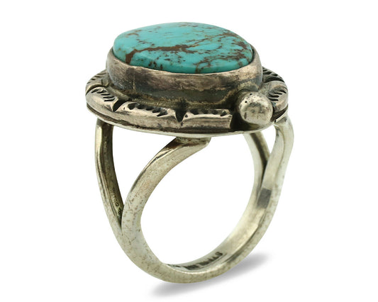 Navajo Ring .925 Silver Blue Spiderweb Turquoise Signed Gecko C.1980's