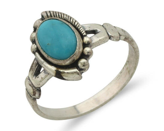 Navajo Handmade Ring .925 Silver Kingman Turquoise Native Artist C.80's