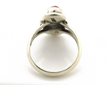 Navajo Handmade Ring 925 Silver Coral & Turquoise Native American Artist C.80's