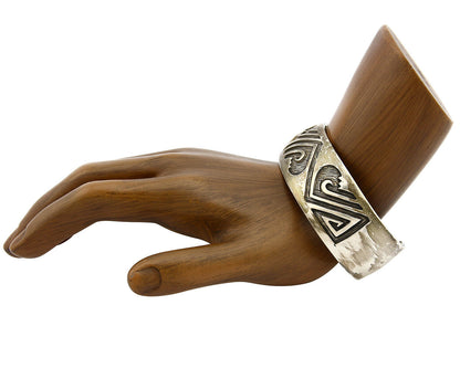 Navajo Bracelet .925 Silver Hand Stamped Overlay Signed Star C.80's