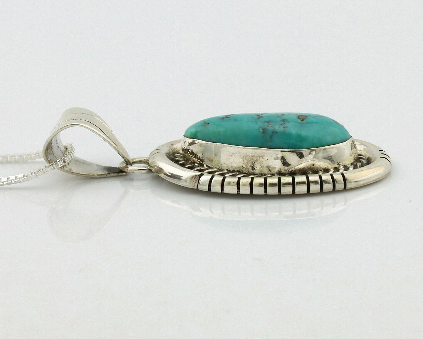 Navajo Necklace .925 Silver Green Turquoise Signed AE C.1980's