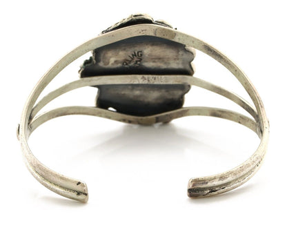 Navajo Cuff Bracelet 925 Silver Blue Turquoise Artist Signed MJ C.80's