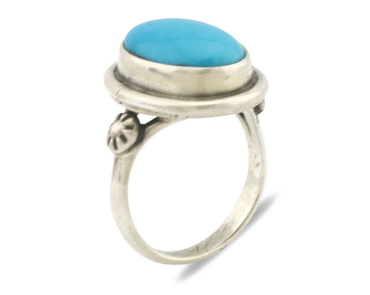 Navajo Ring .925 Silver Natural Blue Turquoise Native American Artist C.1980's