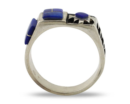 Navajo Inlaid Ring 925 Silver Natural Lapis Native American Artist Teme C.80's