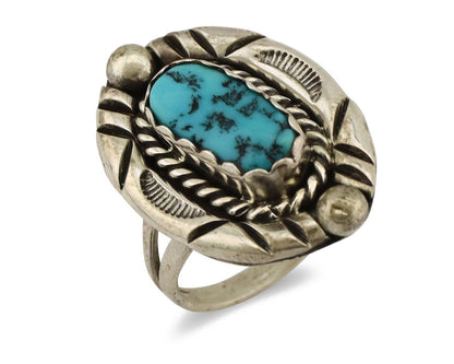 Navajo Ring 925 Silver Sleeping Beauty Turquoise Signed V & N EDSITTY C.80's