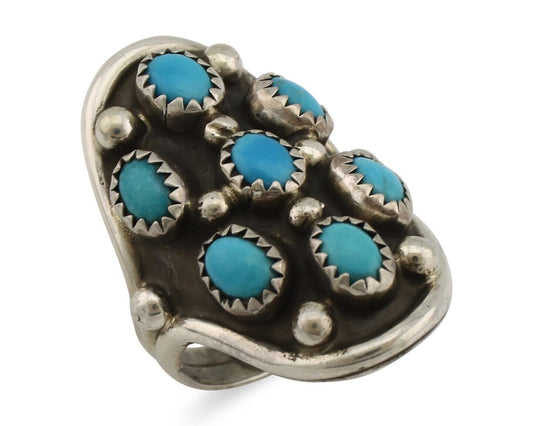 Navajo Ring .925 Silver Natural Blue Turquoise Artist Signed L Henderson C.80's