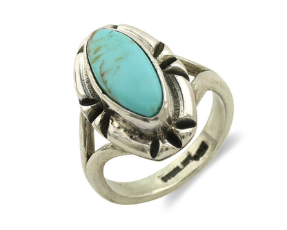 Navajo Ring .925 Silver Kingman Turquoise Artist Signed Gecko C.80's