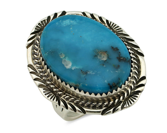 Navajo Ring .925 Silver Blue Gem Turquoise Artist Signed M Begay C.80's