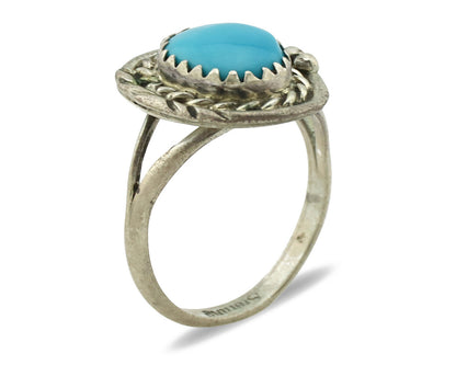 Navajo Ring .925 Silver Sleeping Beauty Turquoise Native Artist C.80's